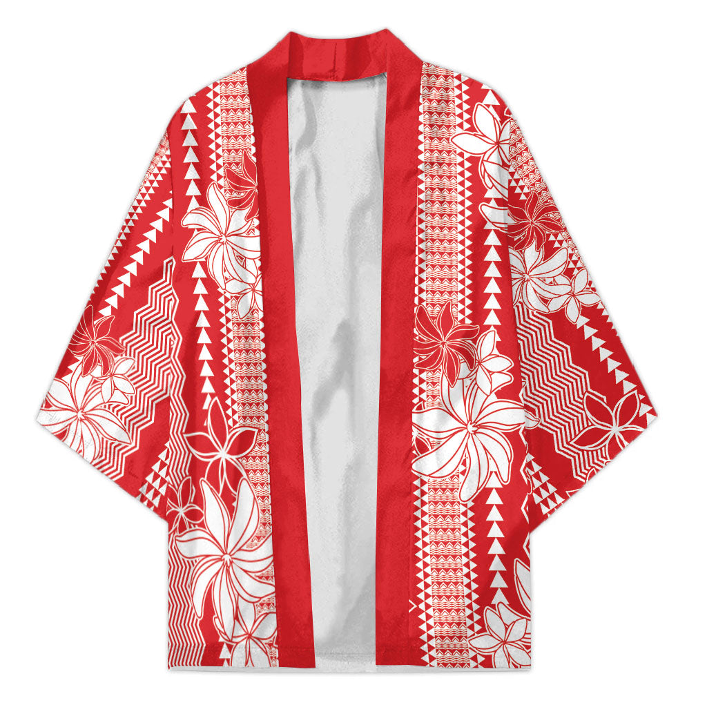 Hawaii Kakau Tribal Kimono With Red Tiare LT05 Unisex Red - Polynesian Pride