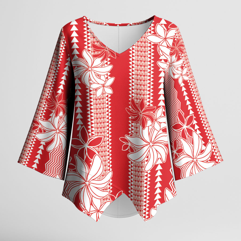 Hawaii Kakau Tribal Kimono Sleeve Blouse With Red Tiare LT05 Female Red - Polynesian Pride