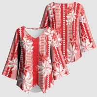 Hawaii Kakau Tribal Kimono Sleeve Blouse With Red Tiare
