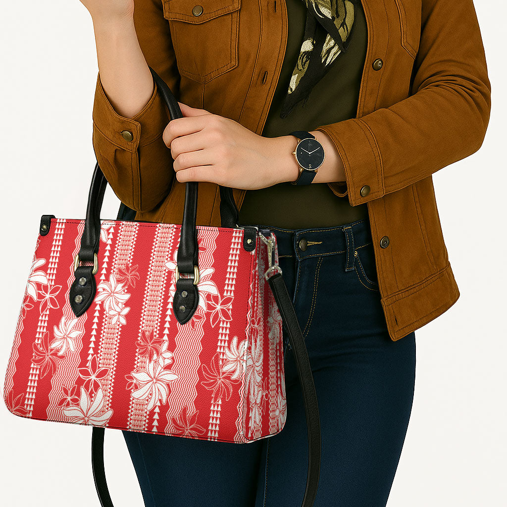 Hawaii Kakau Tribal Leather Bag With Red Tiare
