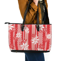 Hawaii Kakau Tribal Leather Tote Bag With Red Tiare