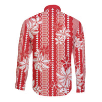 Hawaii Kakau Tribal Long Sleeve Button Shirt With Red Tiare
