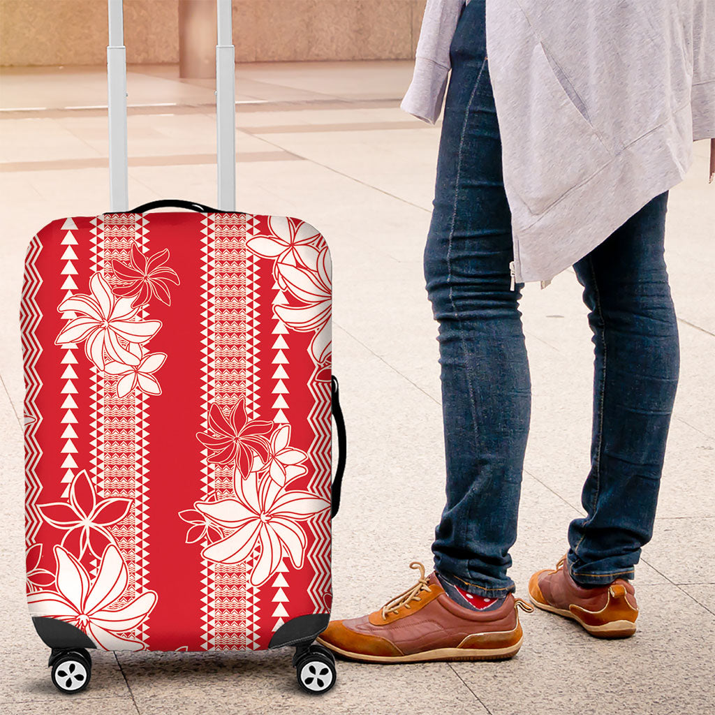 Hawaii Kakau Tribal Luggage Cover With Red Tiare LT05 Red - Polynesian Pride