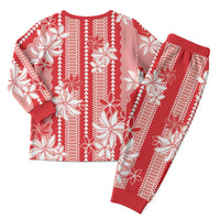Hawaii Kakau Tribal Christmas Pajama Set With Red Tiare LT05 - Polynesian Pride