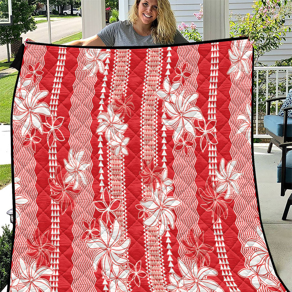 Hawaii Kakau Tribal Quilt With Red Tiare