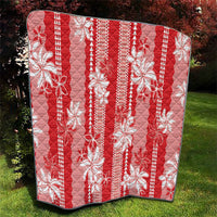 Hawaii Kakau Tribal Quilt With Red Tiare