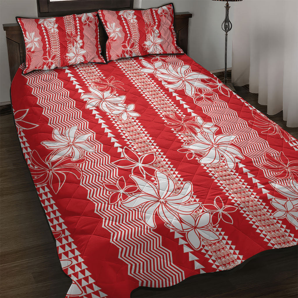Hawaii Kakau Tribal Quilt Bed Set With Red Tiare