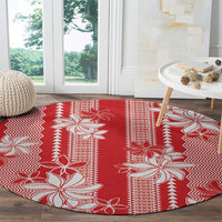 Hawaii Kakau Tribal Round Carpet With Red Tiare