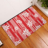 Hawaii Kakau Tribal Rubber Doormat With Red Tiare