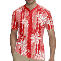 Hawaii Kakau Tribal Rugby Jersey With Red Tiare