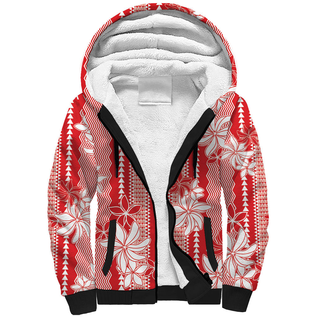 Hawaii Kakau Tribal Sherpa Hoodie With Red Tiare
