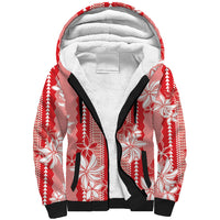 Hawaii Kakau Tribal Sherpa Hoodie With Red Tiare
