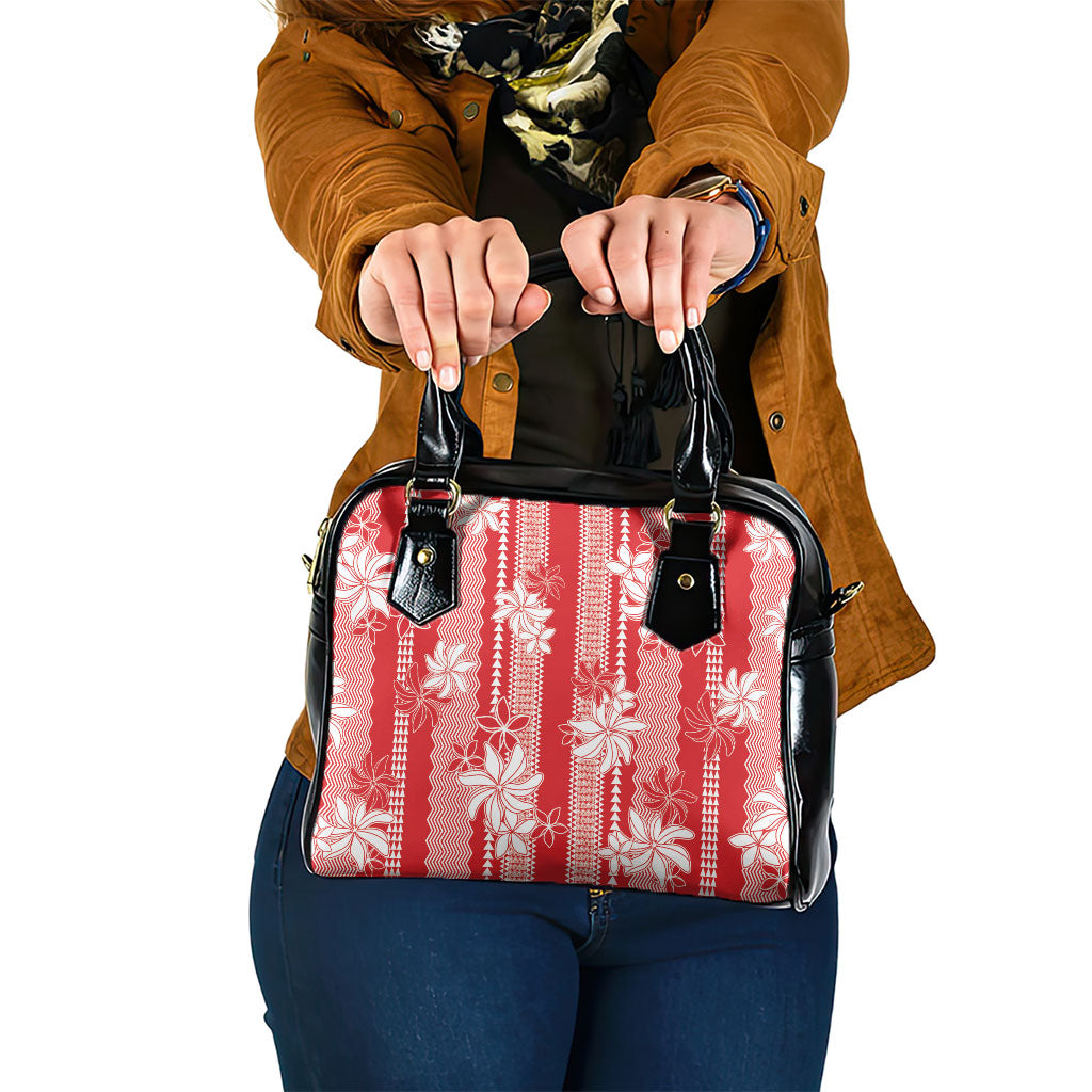 Hawaii Kakau Tribal Shoulder Handbag With Red Tiare LT05 One Size Red - Polynesian Pride