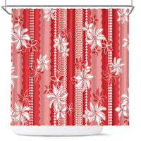 Hawaii Kakau Tribal Shower Curtain With Red Tiare