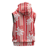 Hawaii Kakau Tribal Sleeveless Hoodie With Red Tiare