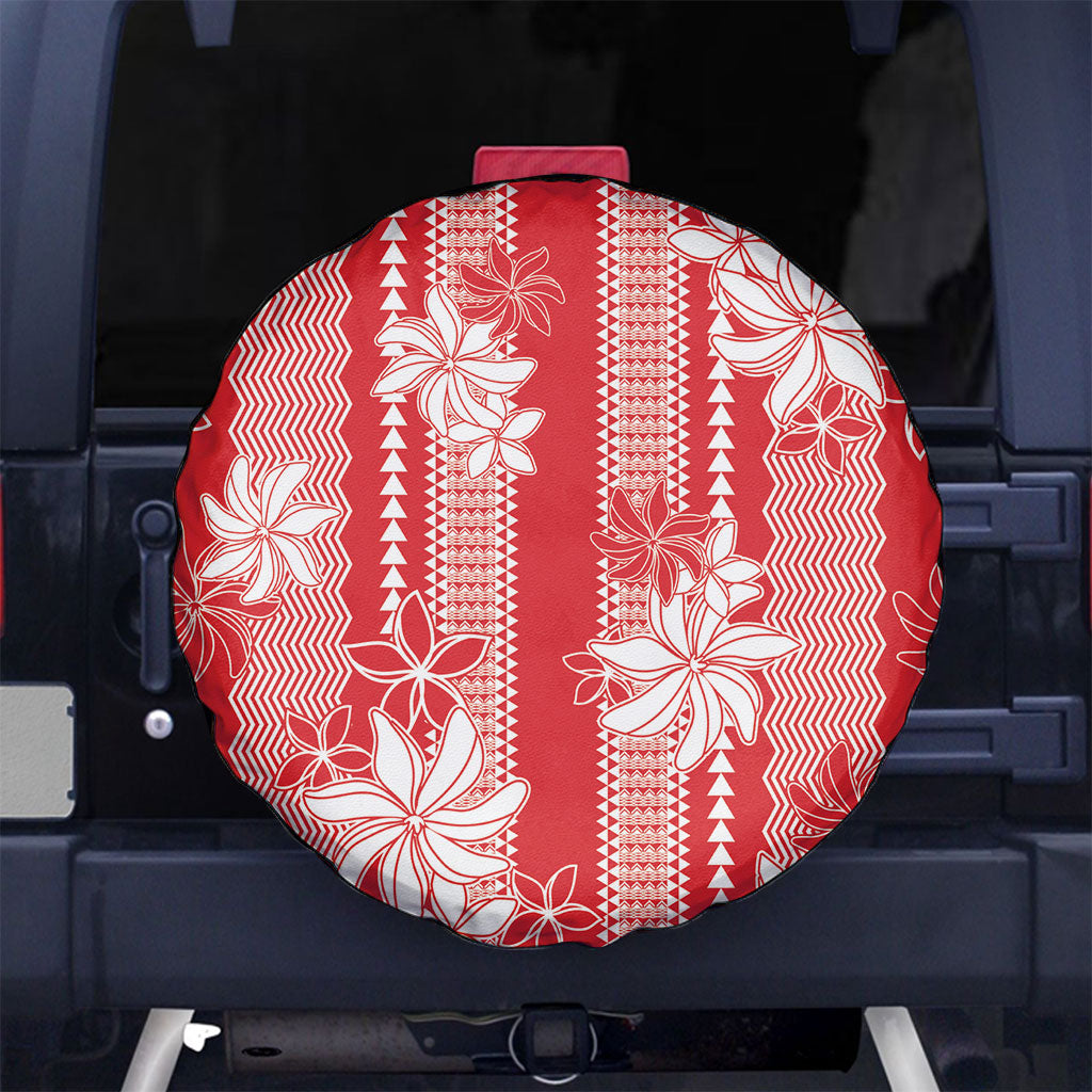 Hawaii Kakau Tribal Spare Tire Cover With Red Tiare