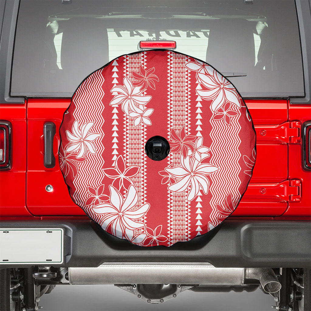 Hawaii Kakau Tribal Spare Tire Cover With Red Tiare