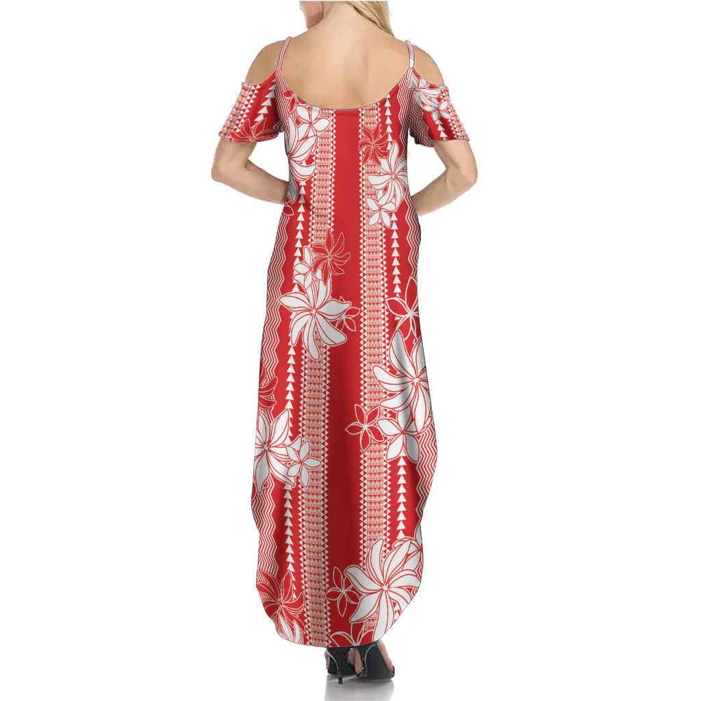 Hawaii Kakau Tribal Summer Maxi Dress With Red Tiare