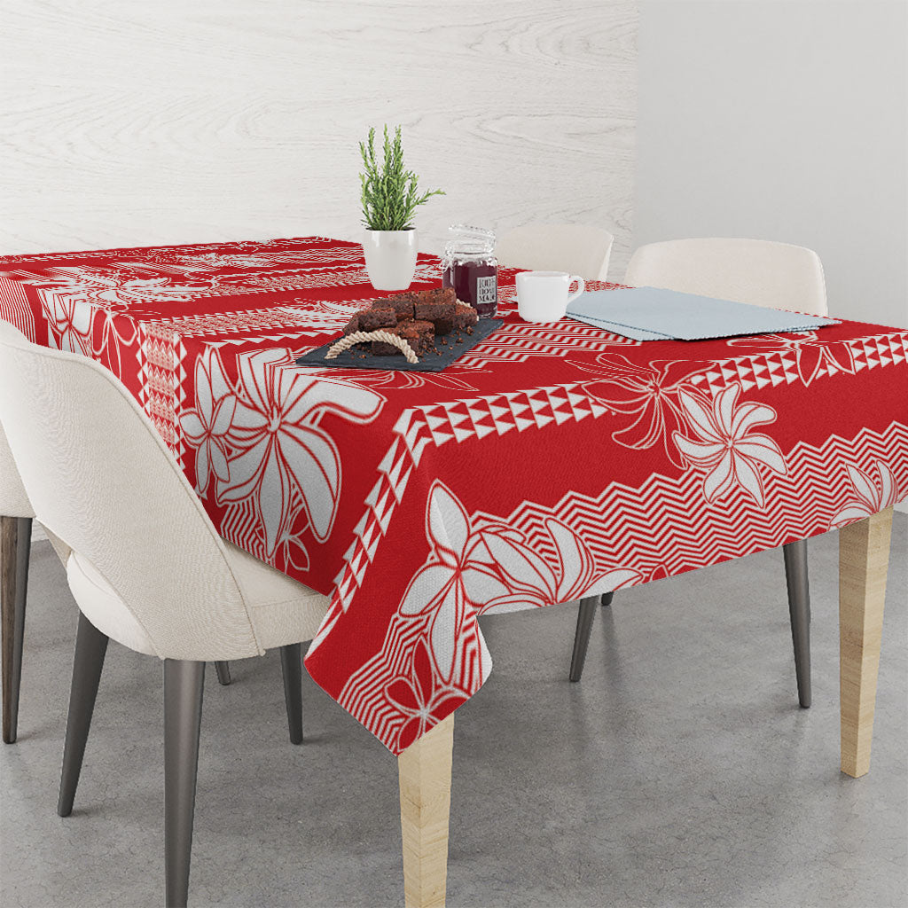 Hawaii Kakau Tribal Tablecloth With Red Tiare