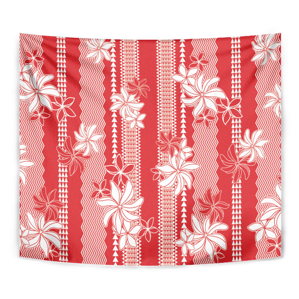 Hawaii Kakau Tribal Tapestry With Red Tiare