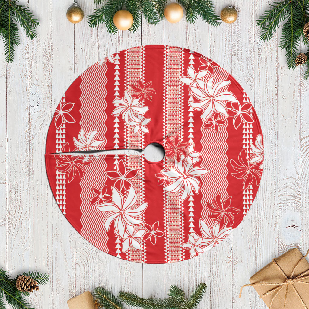 Hawaii Kakau Tribal Tree Skirt With Red Tiare