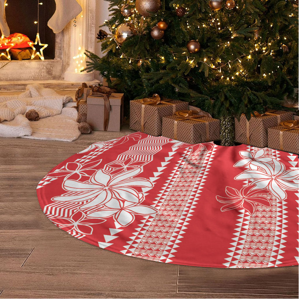 Hawaii Kakau Tribal Tree Skirt With Red Tiare