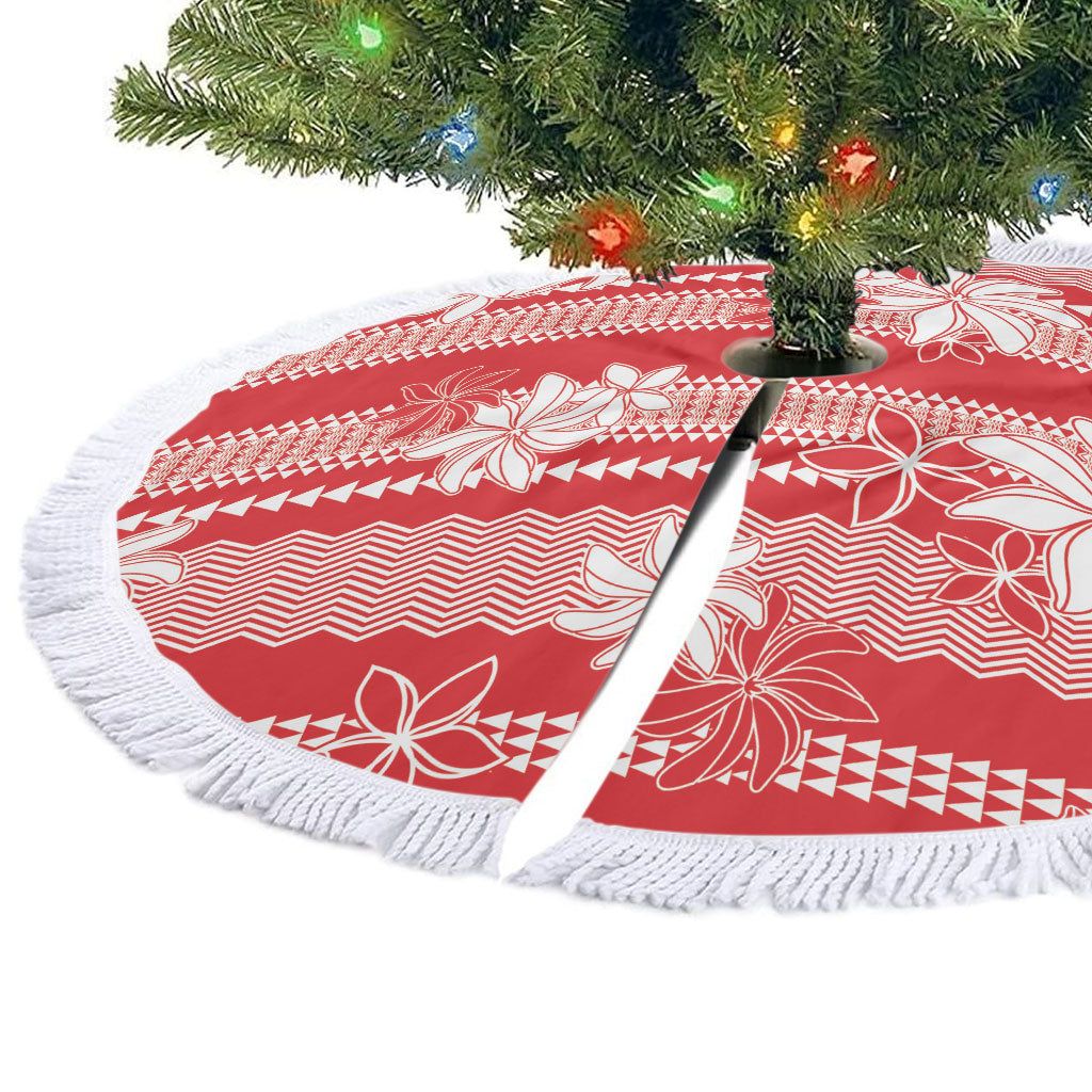 Hawaii Kakau Tribal Tree Skirt With Red Tiare