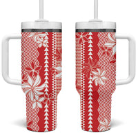 Hawaii Kakau Tribal Tumbler With Handle With Red Tiare