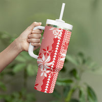 Hawaii Kakau Tribal Tumbler With Handle With Red Tiare