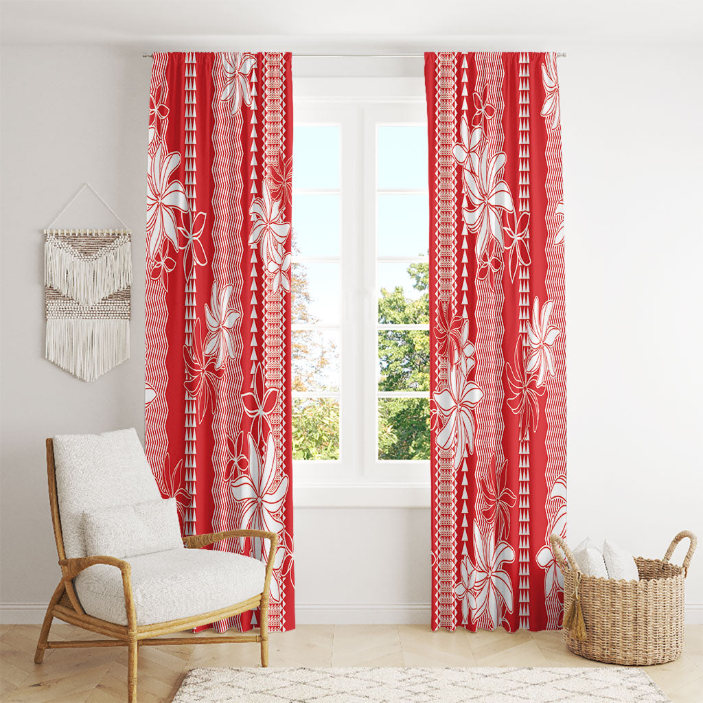 Hawaii Kakau Tribal Window Curtain With Red Tiare