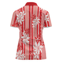 Hawaii Kakau Tribal Women Polo Shirt With Red Tiare