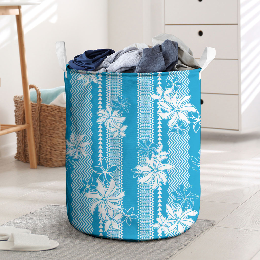 Hawaii Kakau Tribal Laundry Basket With Blue Tiare