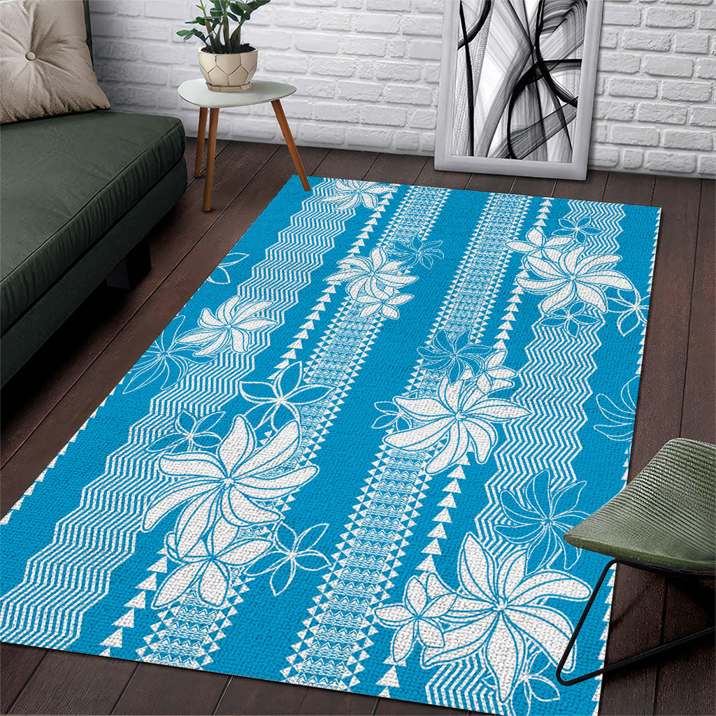 Hawaii Kakau Tribal Area Rug With Blue Tiare LT05 Blue - Polynesian Pride