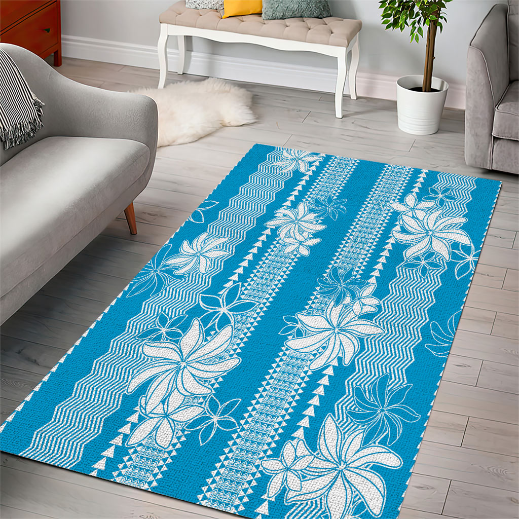 Hawaii Kakau Tribal Area Rug With Blue Tiare