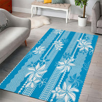 Hawaii Kakau Tribal Area Rug With Blue Tiare