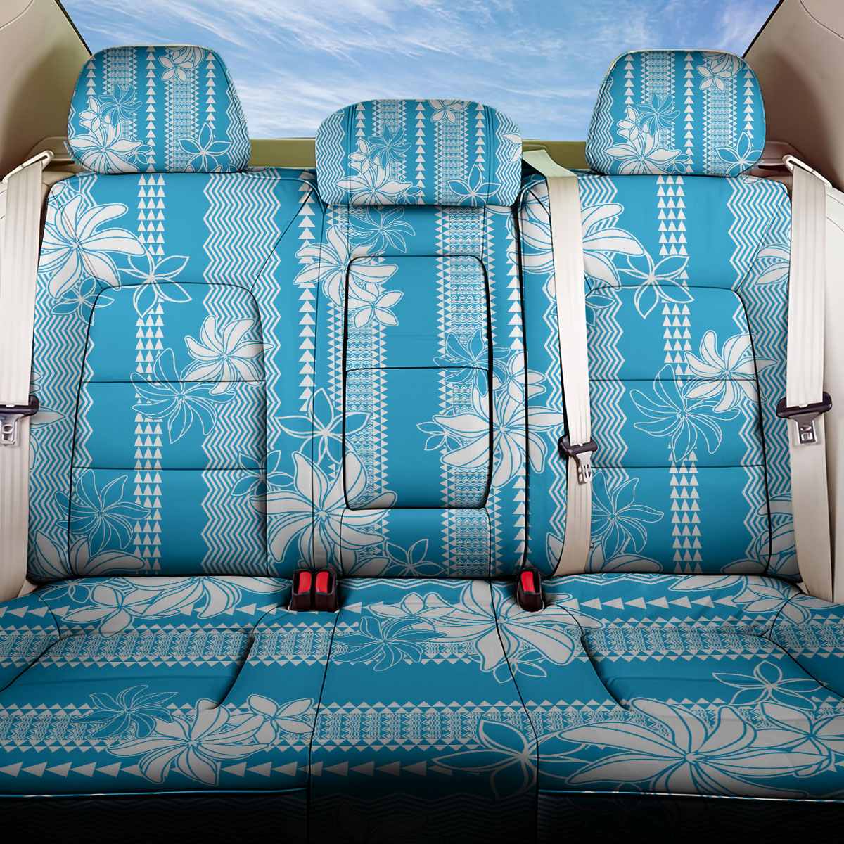 Hawaii Kakau Tribal Back Car Seat Cover With Blue Tiare