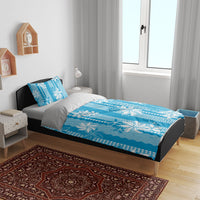 Hawaii Kakau Tribal Bedding Set With Blue Tiare