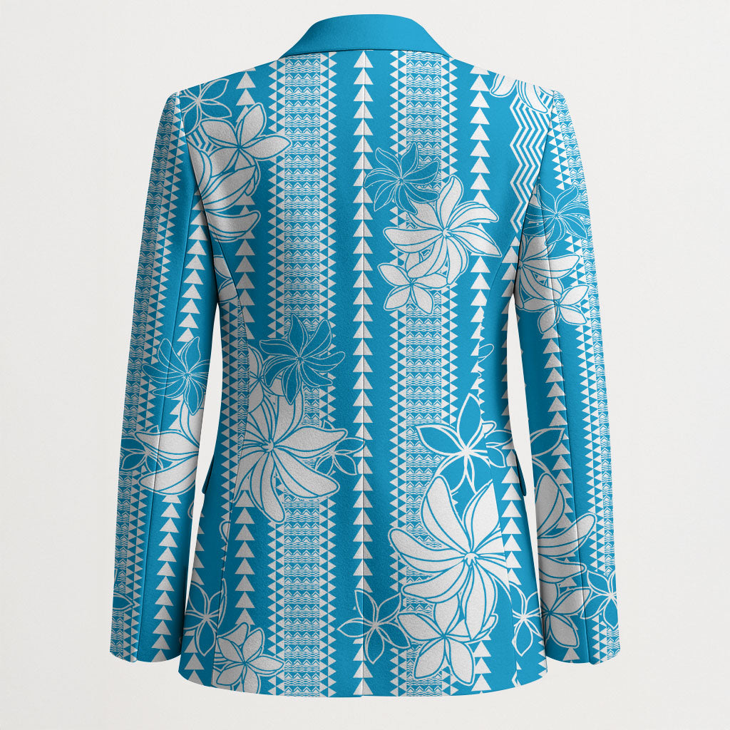 Hawaii Kakau Tribal Blazer With Blue Tiare