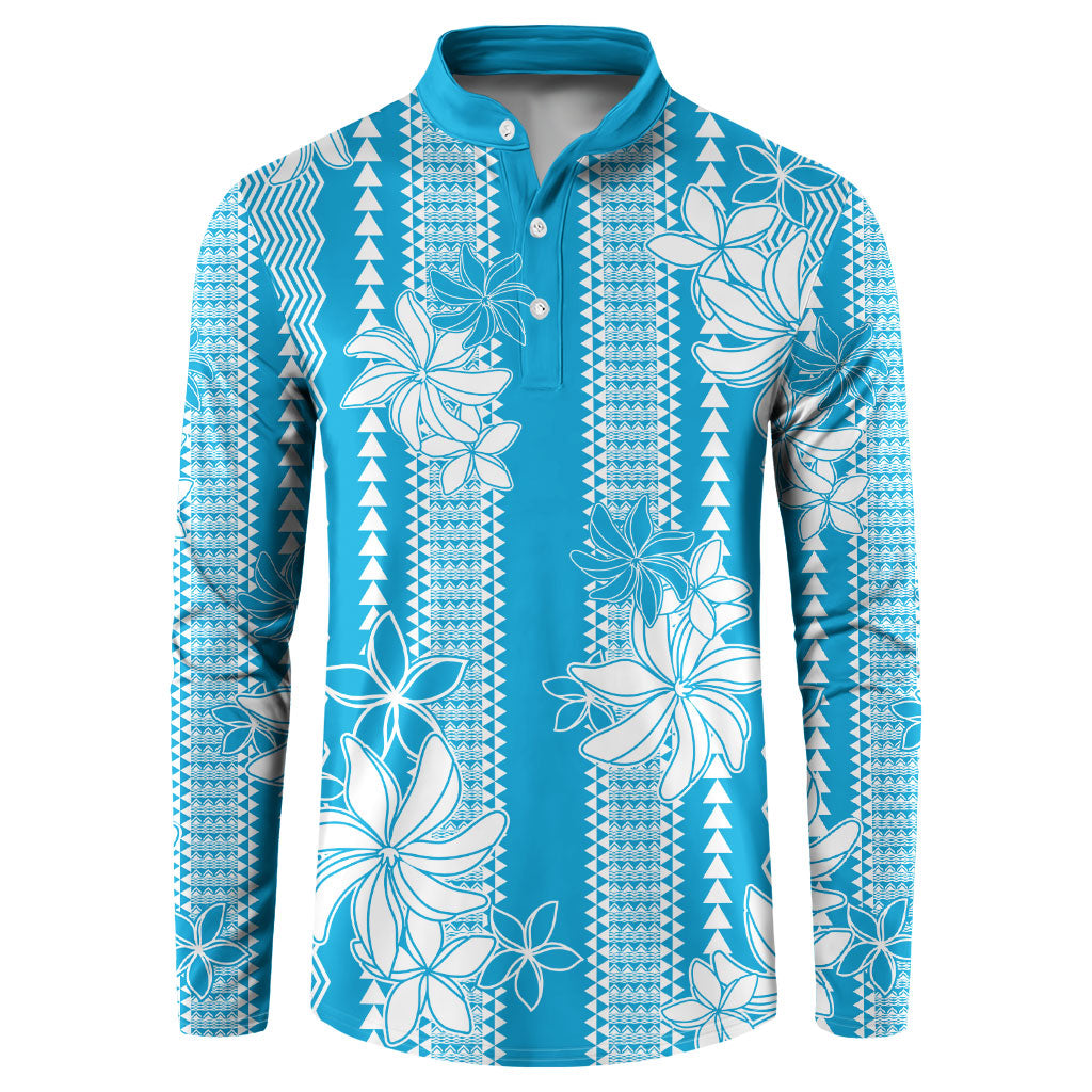 Hawaii Kakau Tribal Button Sweatshirt With Blue Tiare
