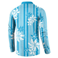 Hawaii Kakau Tribal Button Sweatshirt With Blue Tiare