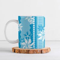 Hawaii Kakau Tribal Ceramic Mug With Blue Tiare