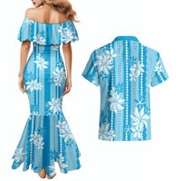 Hawaii Kakau Tribal Couples Matching Mermaid Dress and Hawaiian Shirt With Blue Tiare LT05 - Polynesian Pride