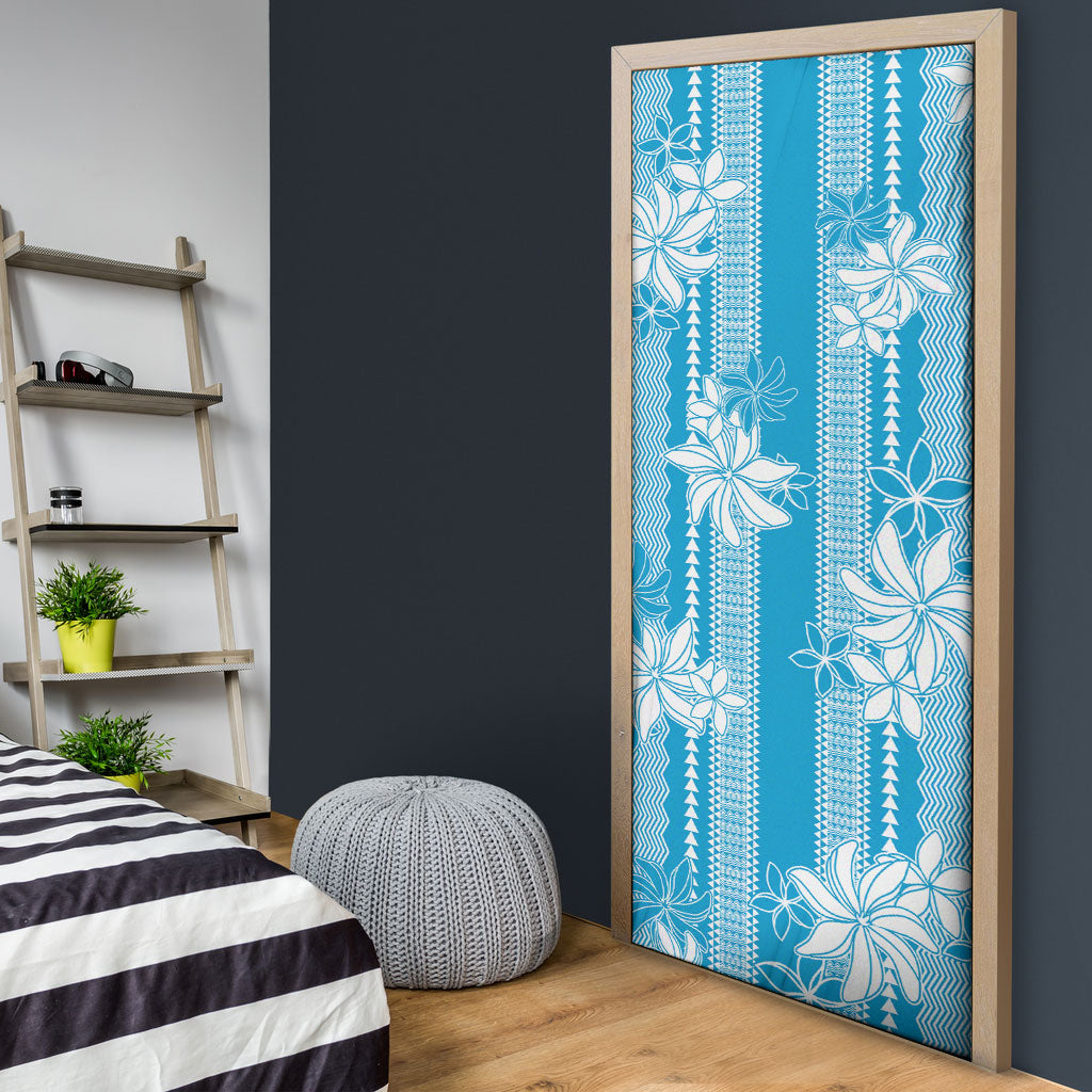 Hawaii Kakau Tribal Door Cover With Blue Tiare
