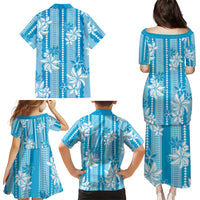 Hawaii Kakau Tribal Family Matching Puletasi and Hawaiian Shirt With Blue Tiare LT05 - Polynesian Pride