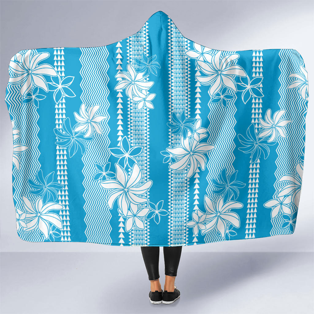 Hawaii Kakau Tribal Hooded Blanket With Blue Tiare LT05 One Size Blue - Polynesian Pride