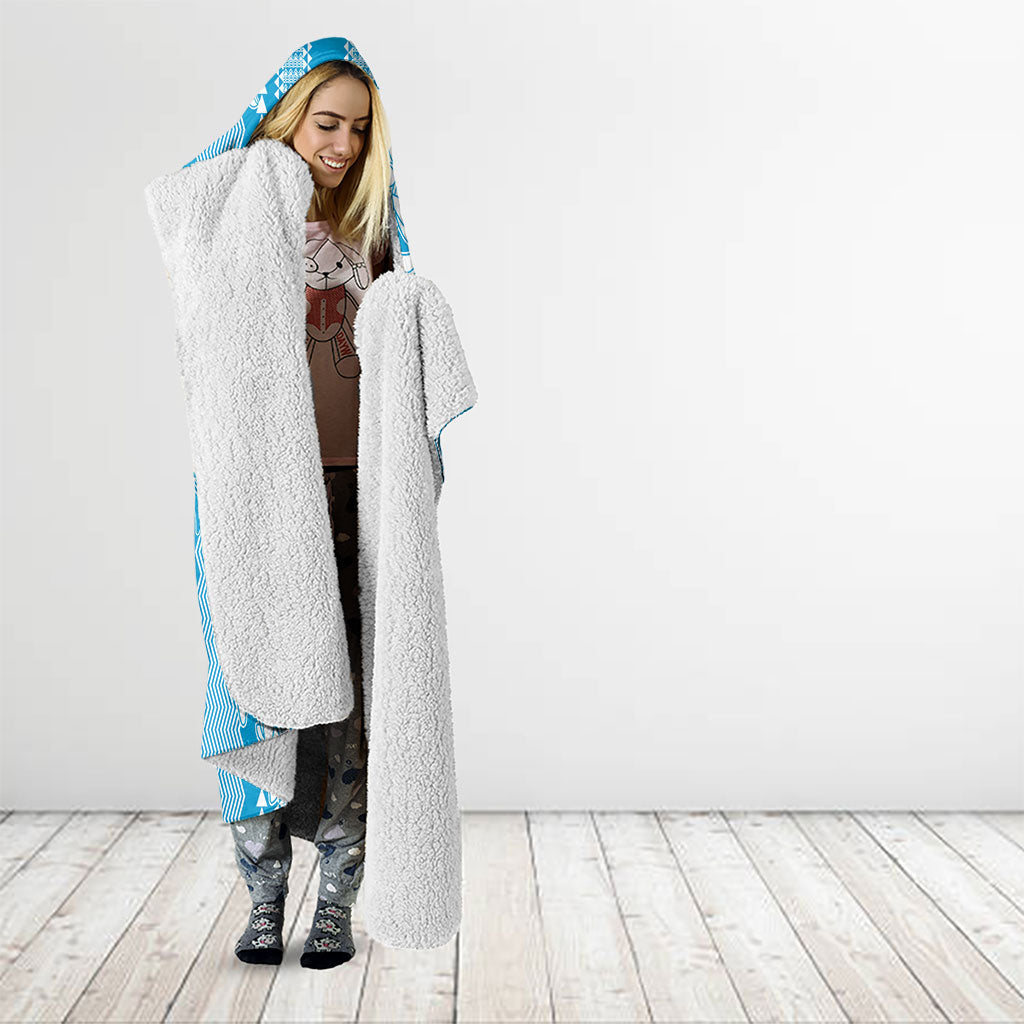 Hawaii Kakau Tribal Hooded Blanket With Blue Tiare
