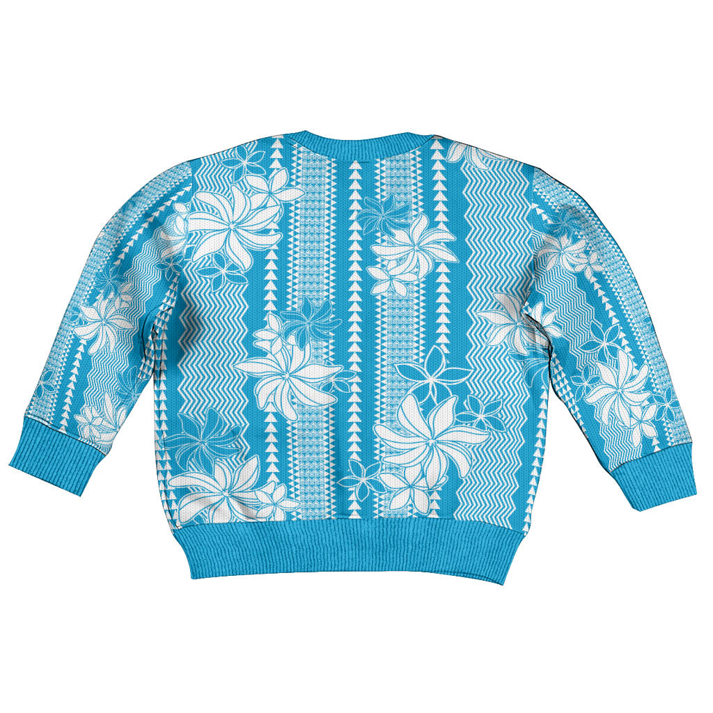 Hawaii Kakau Tribal Kid Ugly Christmas Sweater With Blue Tiare LT05 - Polynesian Pride