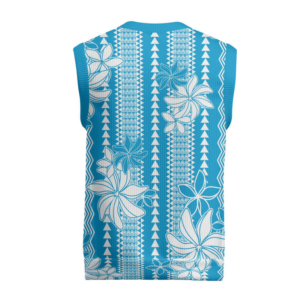 Hawaii Kakau Tribal Christmas Knitted V-Neck Vest With Blue Tiare LT05 - Polynesian Pride
