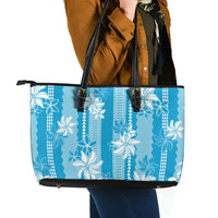 Hawaii Kakau Tribal Leather Tote Bag With Blue Tiare