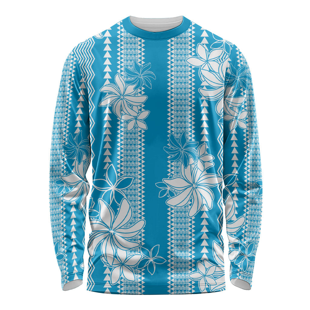Hawaii Kakau Tribal Long Sleeve Shirt With Blue Tiare
